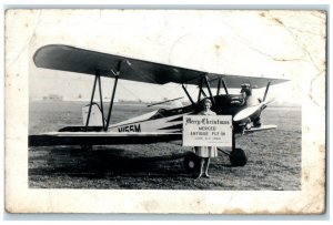 1963 Woman Merry Christmas Merced Antique Fly In Merced CA RPPC Photo Postcard