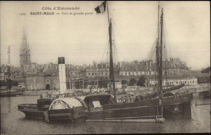 Saint Malo France Steamer Ship Boat TROIS VILLES c1910 Postcard