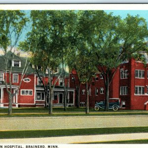 c1920s Brainerd, MN Northwestern Hospital Litho Photo Postcard Building Car A22