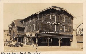 RPPC LOG CABIN HOTEL Weed, Siskiyou County, California 1938 Vintage Postcard