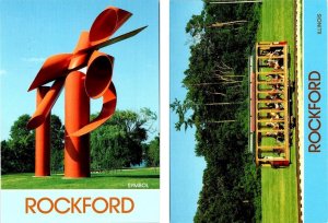 2~4X6 Postcards Rockford, IL Illinois SYMBOL SCULPTURE~TROLLEY Sinnissippi Park