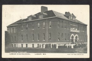 LAMAR MISSOURI LAMAR HIGH SCHOOL BUILDING OWL DRUG CO. VINTAGE POSTCARD