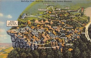 LOOKOUT MOUNTAIN TN~ROCK CITY GARDENS-BIRDS EYE VIEW W/LABELS~1946 PMK POSTCARD