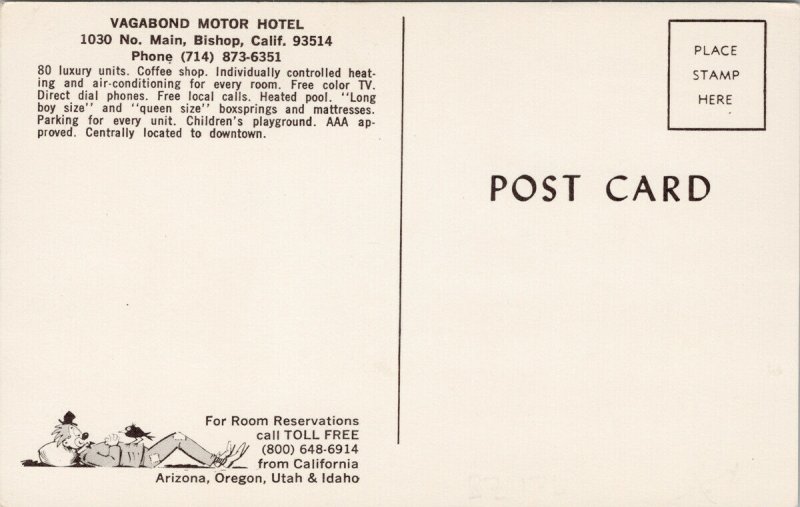 Vagabond Motor Hotel Bishop CA California Concept Unused Postcard G14