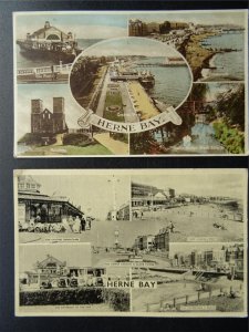 Kent 2 x HERNE BAY 5 Image Multiview c1930s Postcards