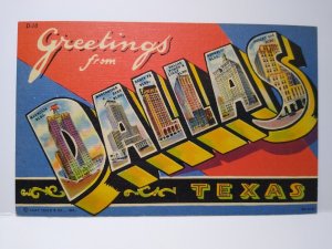 Greetings From Dallas Texas Large Big Letter Linen Postcard Unused Curt Teich