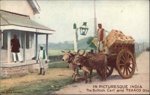 India Bullock Cart and Texaco Oils Texas Co Ad Advertising Vintage Postcard