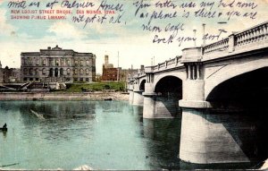 Iowa Des Moines Locust Street Bridge Showing Public Library 1910