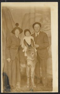 Man & Lady with Child on Mule RPPC Unused c1910s