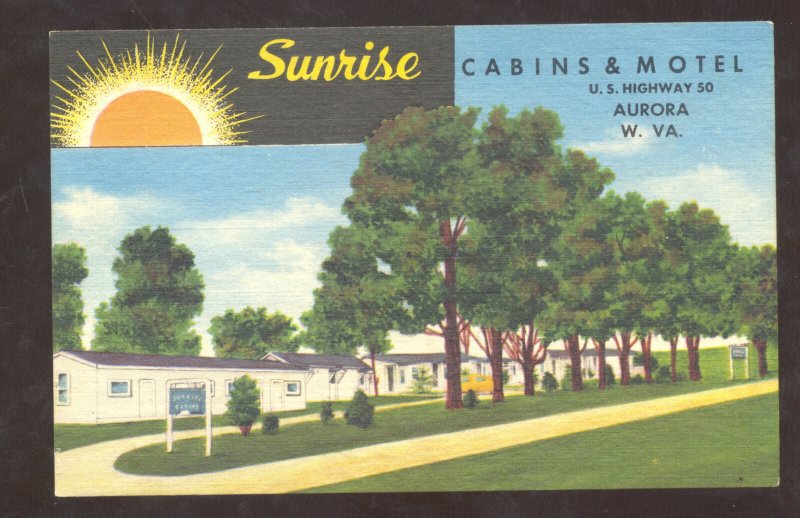 AURORA WEST VIRGINIA SUNRISE CABINS MOTEL LINEN ADVERTISING VINTAGE POSTCARD