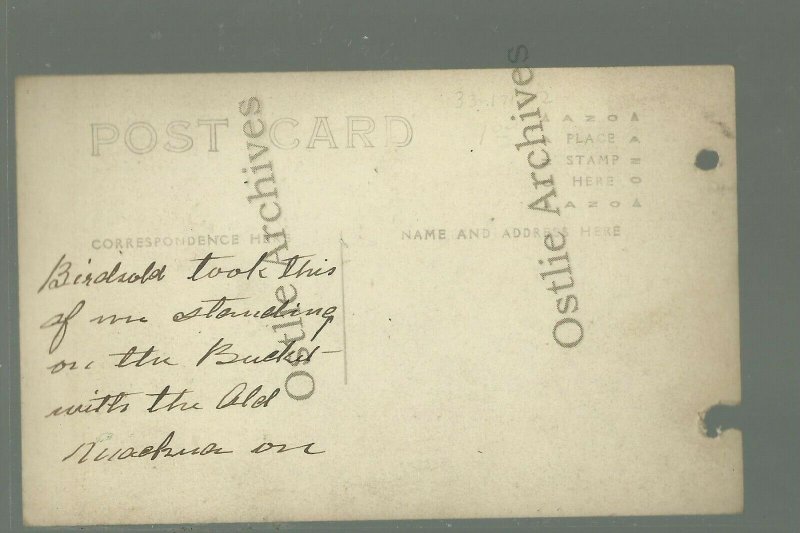 RPPC c1910 INTERIOR MINE Mining Miner ELEVATOR BUCKET posing 400 FOOT LEVEL