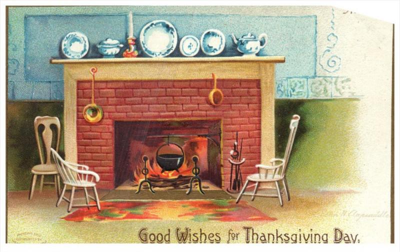 8534   Thanksgiving , Clapsaddle ,   Fireplace