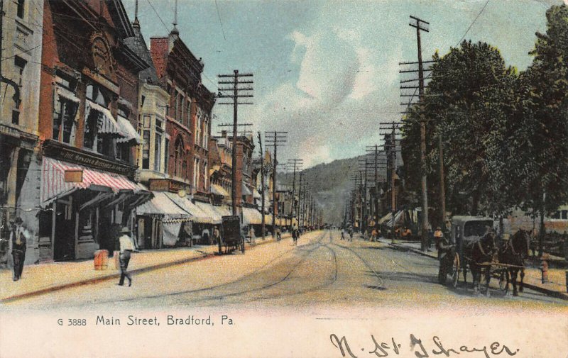 Main Street, Bradford, Pennsylvania, Very Early Postcard, Used in 1907