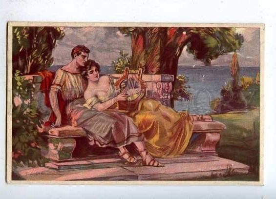 184759 GREECE Lovers LYRE by CORBELLA Vintage ART DECO #441 PC