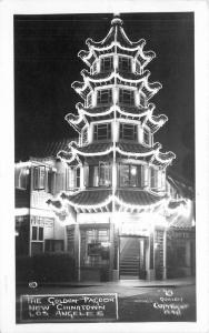 Golden Pagoda Night Neon Restaurant 1940s Los Angeles California RPPC 9283 