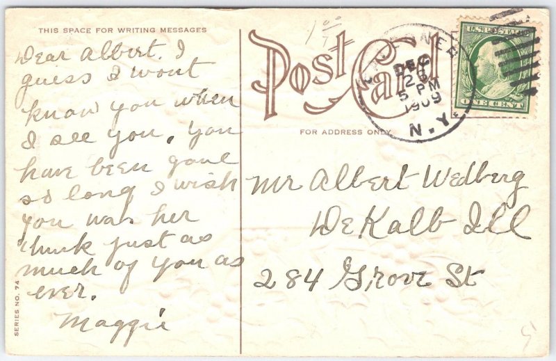 Vintage Christmas Postcard Holly & Bell 'The Bells Are Ringing'