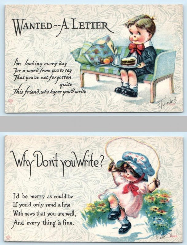 2 Postcards TWELVETREES Artist Signed CHILDREN Why Don't You Write? c1910s