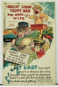 ADMIT ONE Private View of Eligible YOUNG MAN Tickets Get SQUEEZED Postcard H10