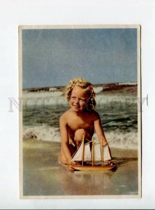 3111305 NUDE Girl on Beach w/ Ship Toy Vintage PHOTO Color PC