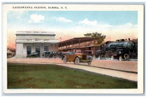 c1910 Lackawanna Station Vintage Car Locomotive Train Elmira New York Postcard