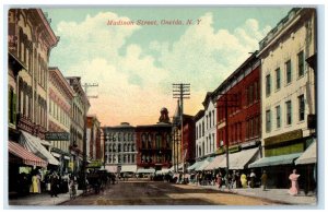 1914 Madison Street Drugs Store Buildings Oneida New York NY Antique Postcard