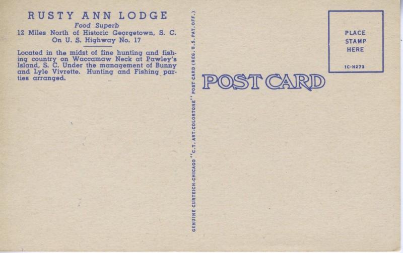 Georgetown SC Rusty Ann Lodge Postcard