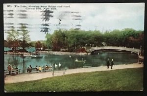 The Lake Showing Swan Bridge and Island Central Park New York 1914 HH T Co 5173 