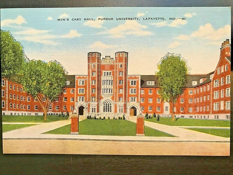 Vintage Postcard 1930-1945 Men's Cary Hall Perdue University Lafayette Indiana