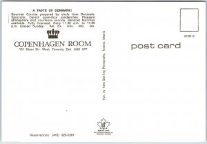 VINTAGE CONTINENTAL SIZED POSTCARD A TASTE OF DENMARK AT COPENHAGEN ROOM TORONTO