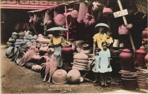 PC PHILIPPINES, MANILA, HAT MARKET, Vintage REAL PHOTO Postcard (b42920)