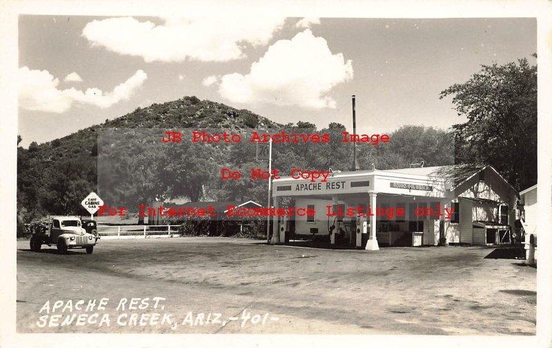 AZ, Seneca Creek, Arizona, RPPC, Apache Rest Union Oil Gas Station, Photo No 401