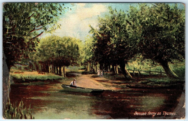 c1900s Benson Ferry on Thames River England Art Painting Postcard A81