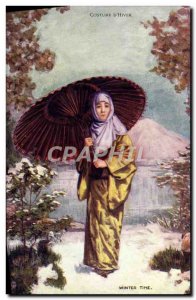 Old Postcard Japan Nippon Costume d & # 39hiver Female Fan Folklore