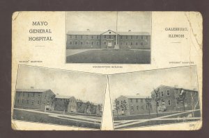 GALESBURG ILLINOIS MAYO GENERAL HOSPITAL MULTI VIEW VINTAGE POSTCARD