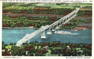 Vintage Postcard 1936 Aerial View Rip Van Winkle Bridge Over Catskill Mts. NY