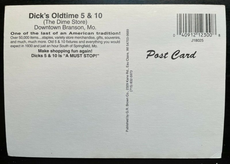 Vintage Postcard 1970-1980's Dick's Oldtime 5 & 10, Branson MO 