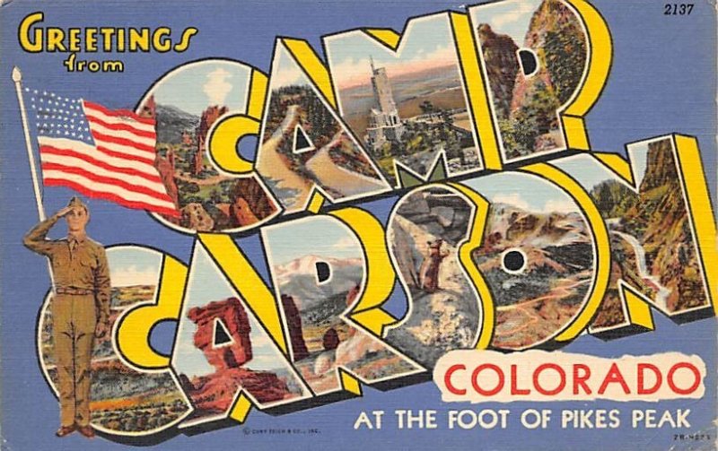 Greetngs from Camp Carson, Colorado Springs, CO USA Large Letter Military Cam...