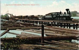 Logging at Chemainus BC Vancouver Island Train Railroad Forestry Postcard G69