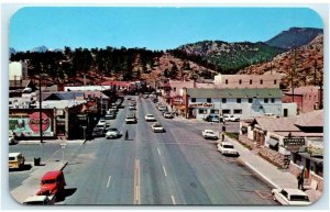 ESTES PARK, CO ~ Elkhorn Avenue STREET SCENE Large COKE Sign c1960s Postcard