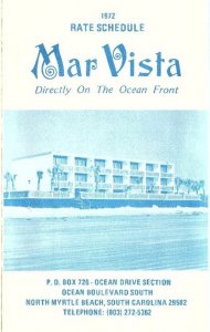 1972 NORTH MYRTLE BEACH SC MAR VISTA RESORT RATE SCHEDULE OCEAN BOULEVARD Z1752