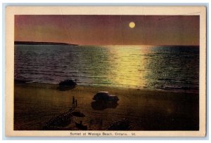 View Of Sunset At Wasaga Beach Cars Ontario Canada Unposted Vintage Postcard