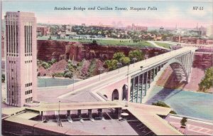 Niagara Falls Ontario Rainbow Bridge Carillon Tower Unused Linen Postcard H60