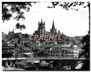 Modern Postcard Lausanne Cathedral and the Great Bridge