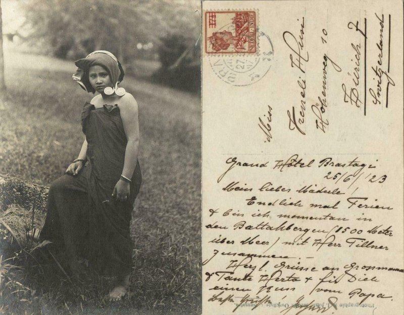 indonesia, SUMATRA, Young Native Batak Girl, Jewelry (1923) RPPC Postcard