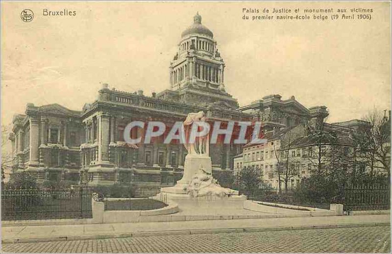 Old Postcard Brussels Palace of Justice and Monument to victims of premeir Be...