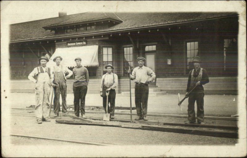 RR Train Station Depot Men Repair Tracks - Publ in Monterey NY c1910 RPPC