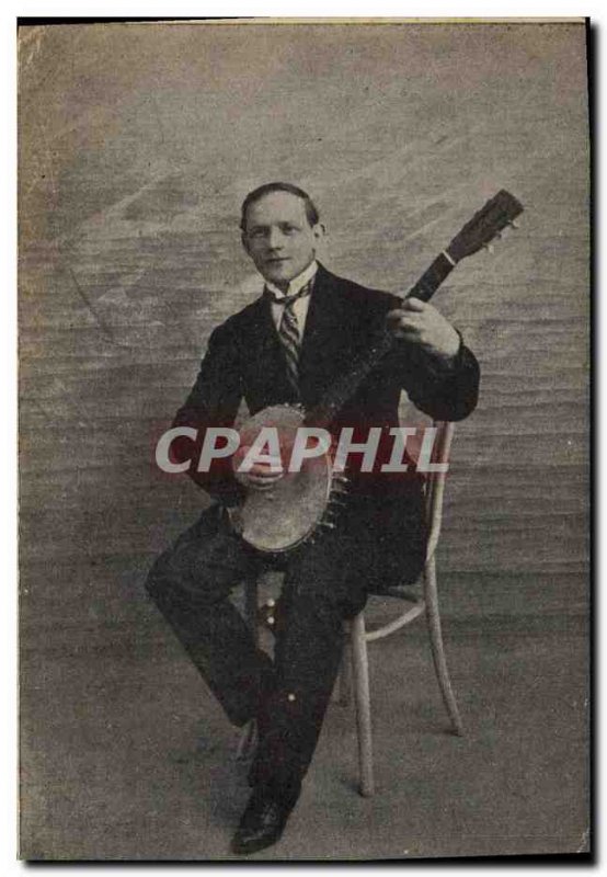 Postcard Old Musician Banjo