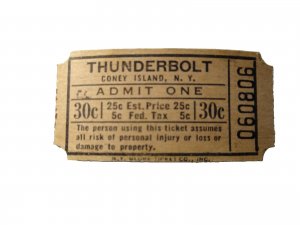 Coney Island Rollercoaster Thunderbolt Amusement Park Ticket Stub Unused 1950's