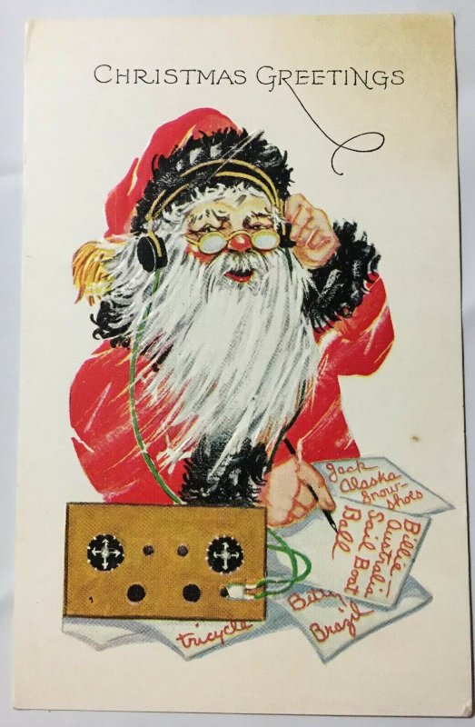 Christmas Greetings Santa Postcard Taking Wish List by Ham Radio 