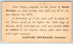 1878  Postal Card   South Windsor  Connecticut  Postcard